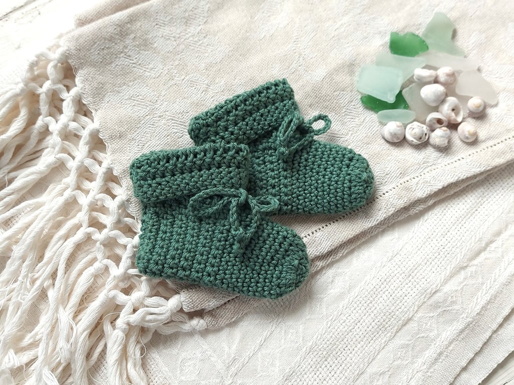 Organic Baby Booties, certified cotton, sage green, 0-5 months