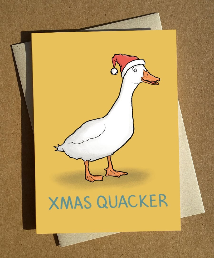 Christmas Cracker Duck Pun Card A6 - Funny Christmas Card - Card for Vegetarian 