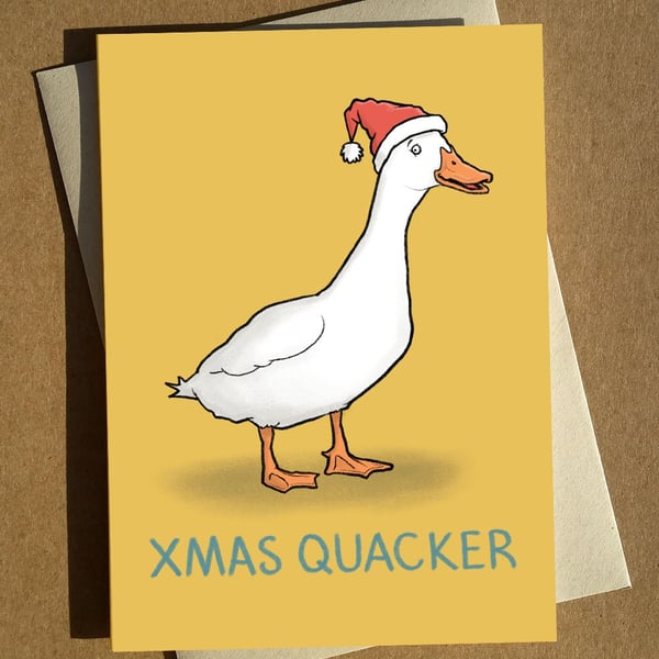 Christmas Cracker Duck Pun Card A6 - Funny Christmas Card - Card for Vegetarian 