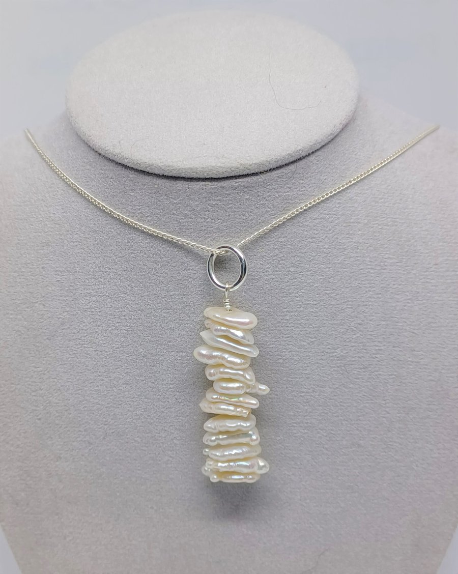 Cornflake Pearl Earrings, Cornflake Pearl Pendant, Pearl Jewellery Set, BIWA Pea