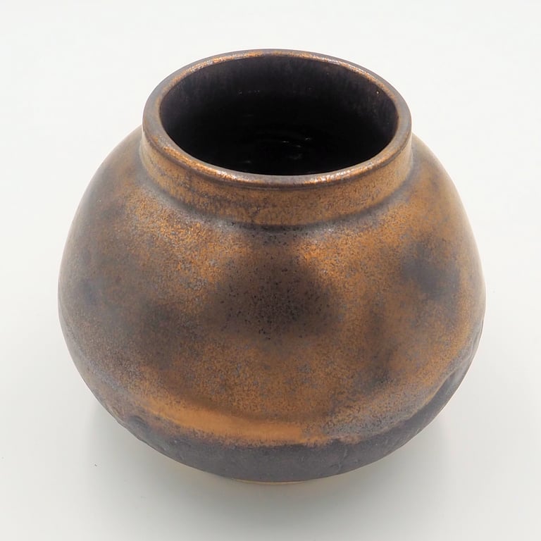 Gold and black moon jar, vase handmade pottery