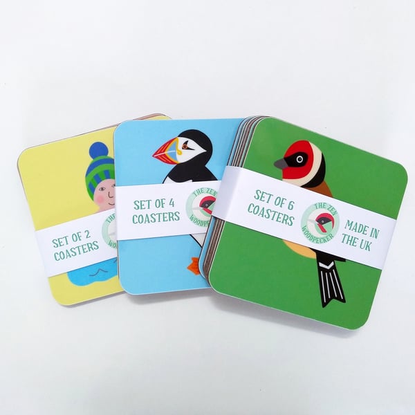 Set of Coasters, Set of Drinks Mats, Set of 2, 4 or 6, Mix and Match, Birds