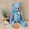 SOLD.  Hand Embroidered Artist Bear, unique hand dyed Collectable Teddy bear