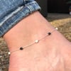 Navy & White Czech Glass Sterling Silver Anklet