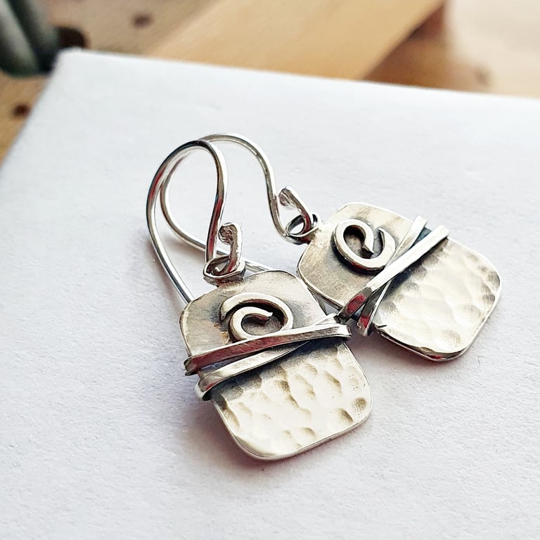 Hammered celti earrings in recycled sterling silver