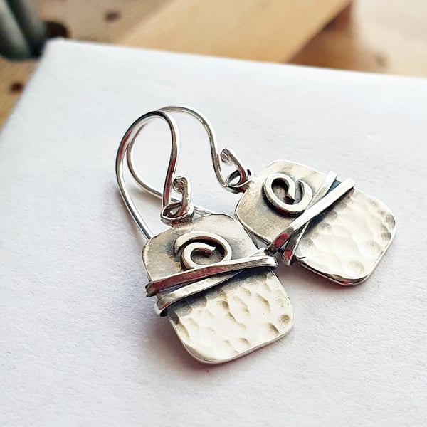 Hammered celti earrings in recycled sterling silver