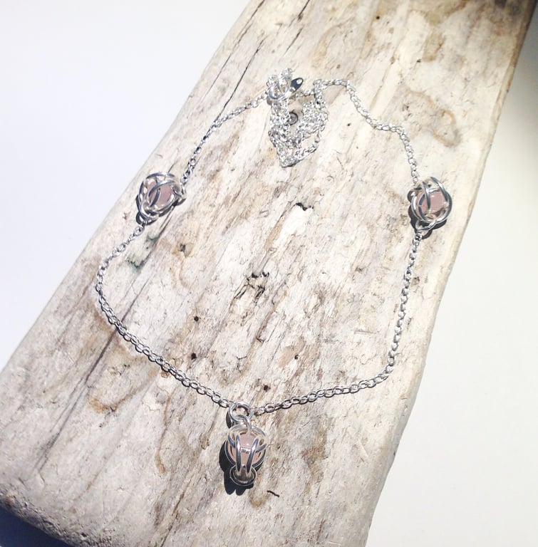 Sterling Silver and Rose Quartz Necklace - UK Free Post