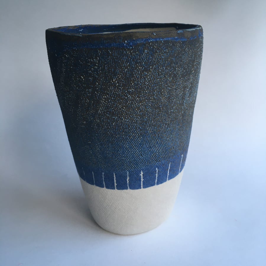 Stoneware Vase in Blue and White