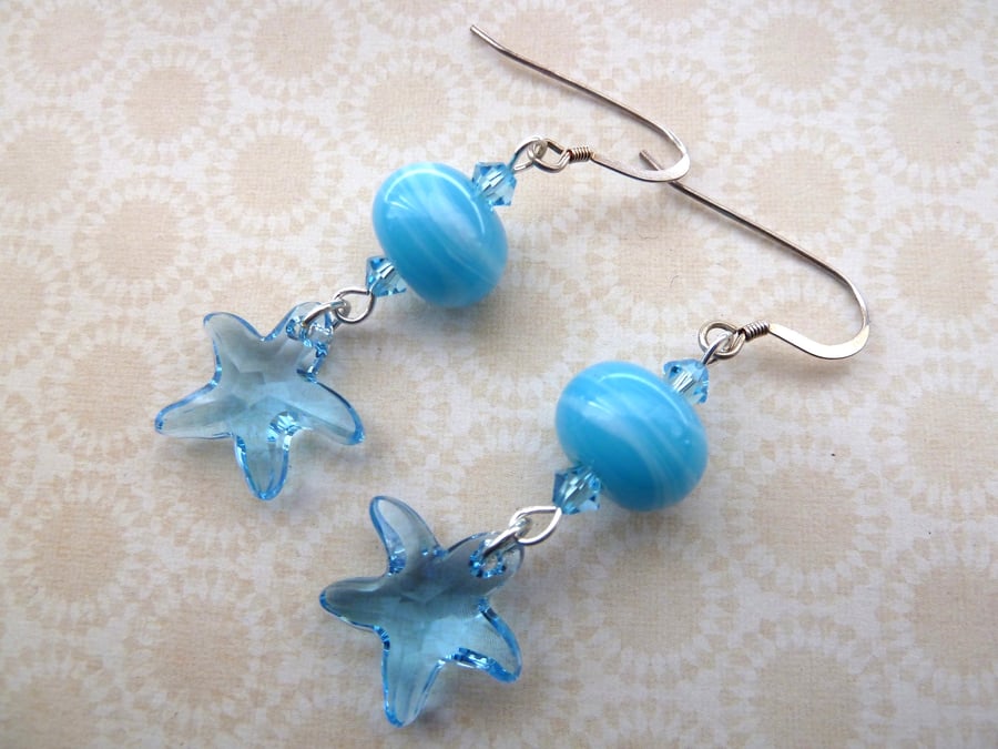 sterling silver star fish earrings