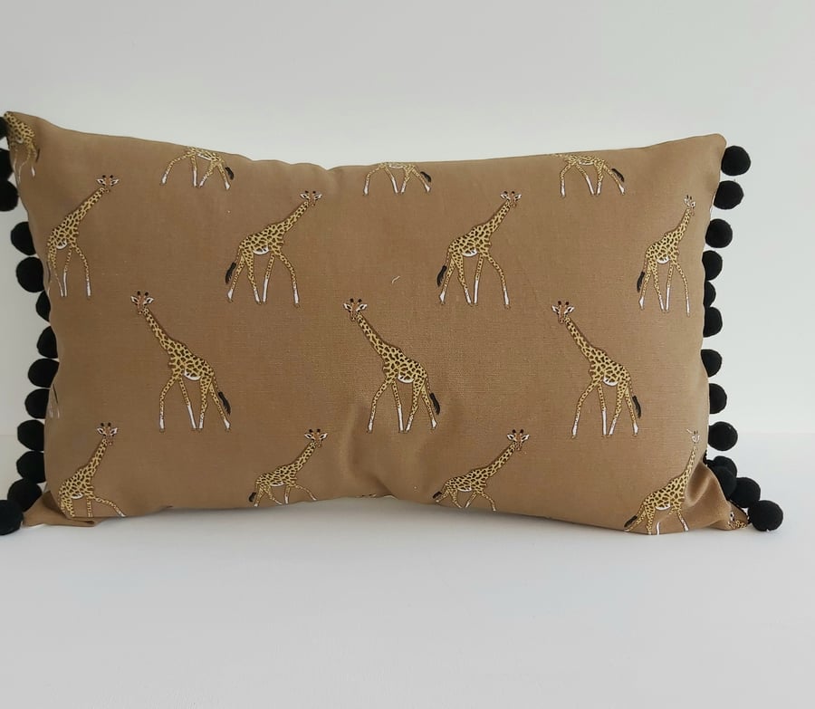 Sophie Allport Giraffes  Cushion with Black Pom Poms