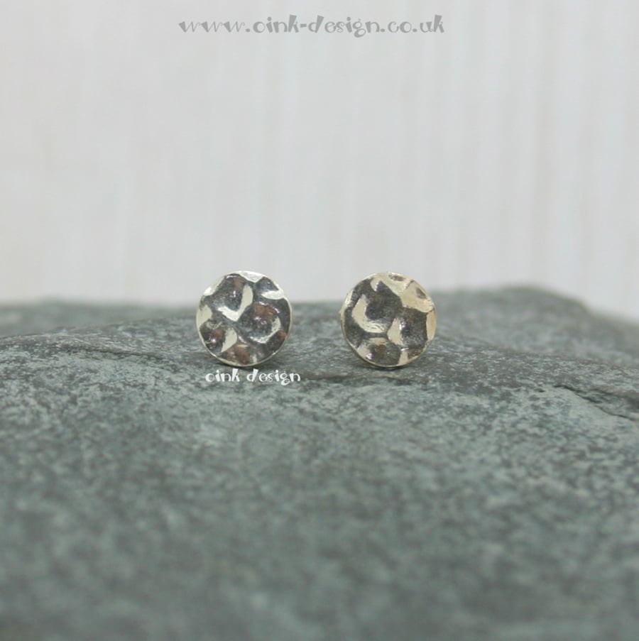 Sterling silver textured round stud earrings