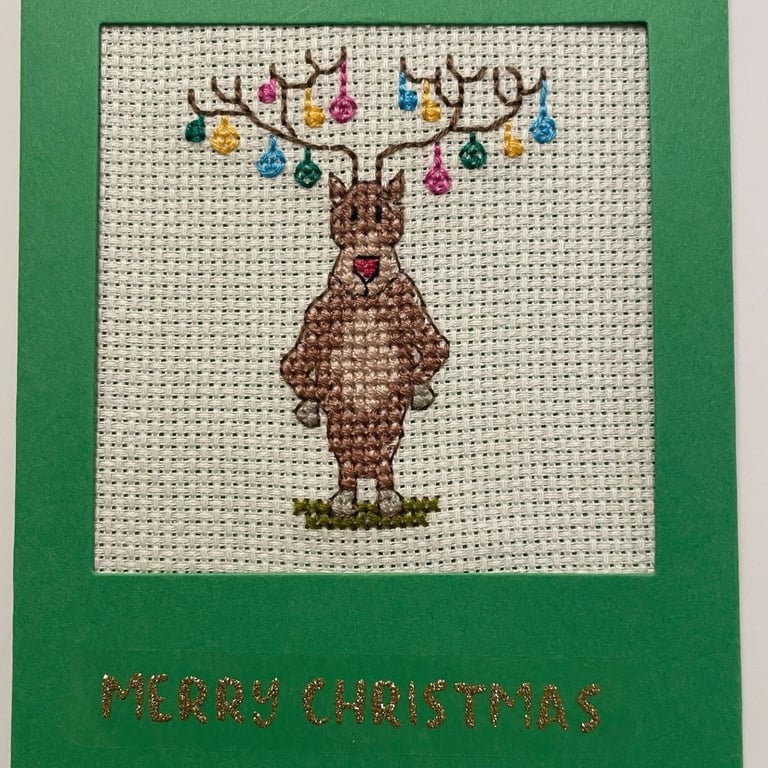 Handmade Christmas Greetings Card with Envelope - Cross Stitch