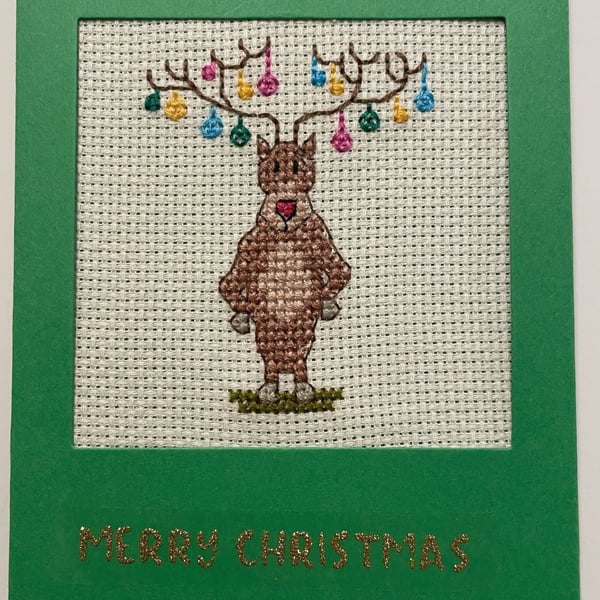 Handmade Christmas Greetings Card with Envelope - Cross Stitch