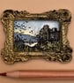 Tiny Original Miniature watercolor Painting, Gothic Castle at dusk, OOAK UK made