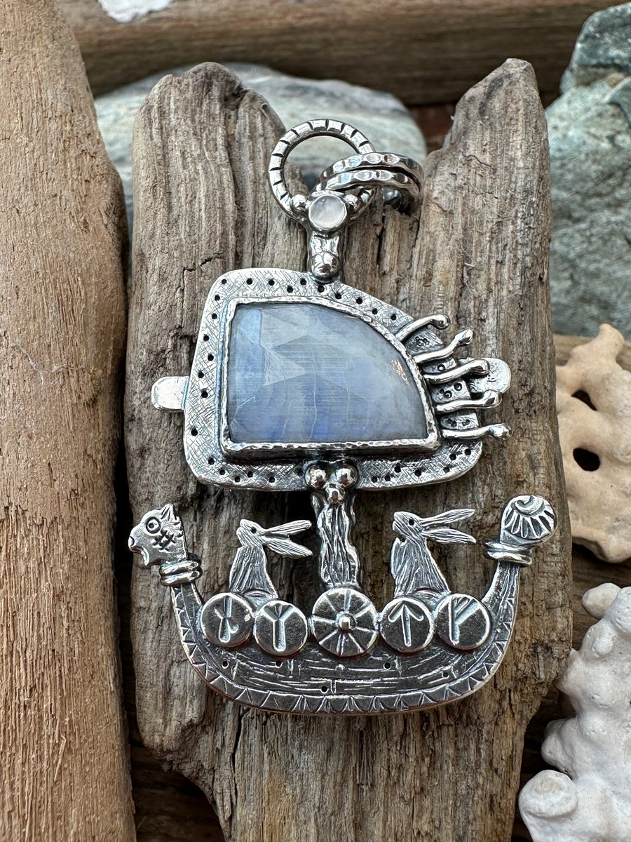 Hare Viking Ship with Moonstone