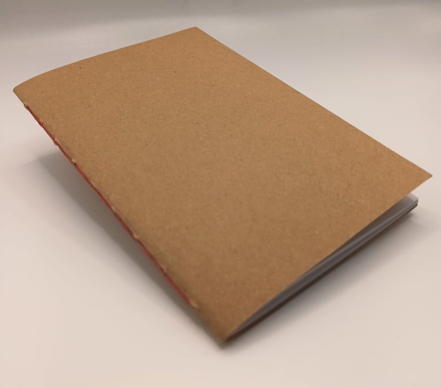 Hand bound, A6 Kraft cover Notebook, Red bindin... - Folksy