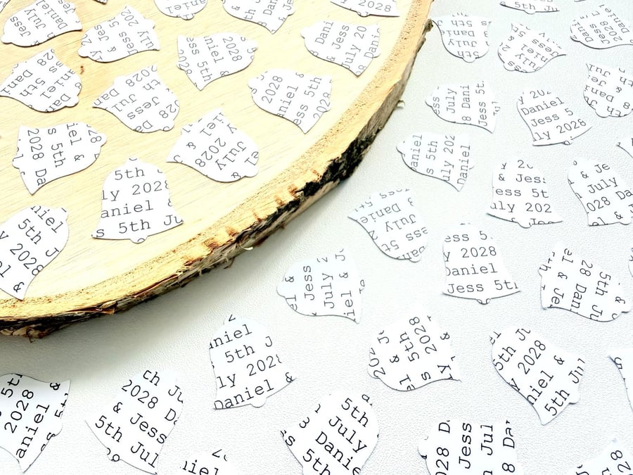 White Personalised Wedding Bell Confetti, Any Wording, Wedding, Bridal Shower 
