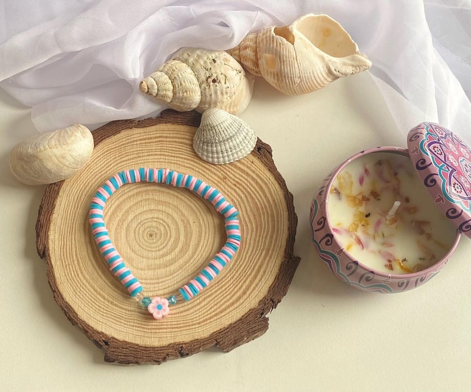 Handmade Clay Bead Stretch Bracelet Zircone Bloom, Isola Charms