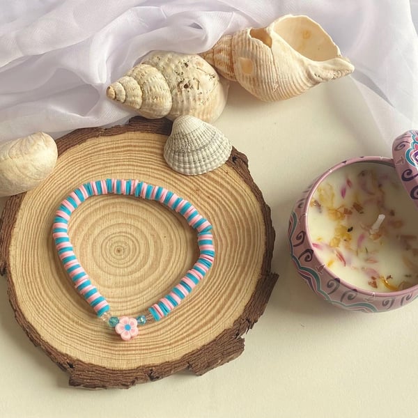 Handmade Clay Bead Stretch Bracelet Zircone Bloom, Isola Charms