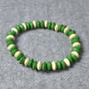 Green and Cream Wooden Rondelle Elastic Bracelet