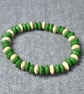 Green and Cream Wooden Rondelle Elastic Bracelet