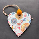 Floral starburst decoupaged wooden heart 