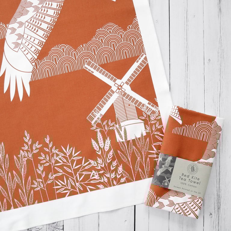 Red Kite Tea Towel Screen Printed Design Wall Art Hanger