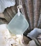 Light Teal Blue Scottish Sea Glass and Silver Necklace