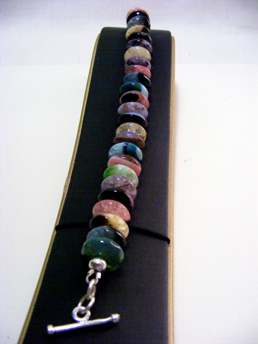 Black Agate and Multi-Colour Crackled Quartz Bracelet