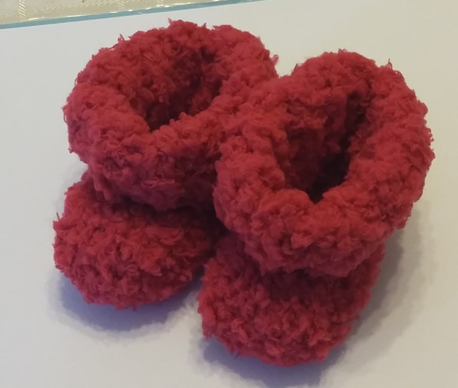 Snuggly Hand Knitted Bootees 0 to 6 months - Red