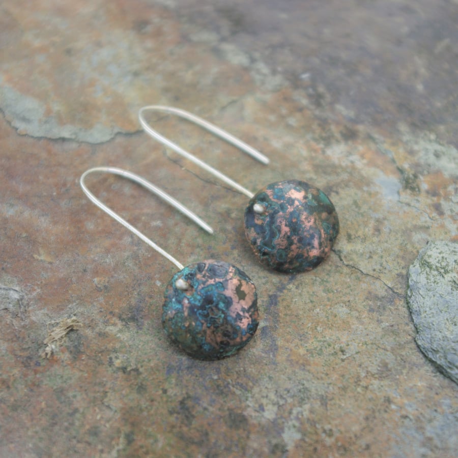 Verdigris Copper  Long Dangle Earrings