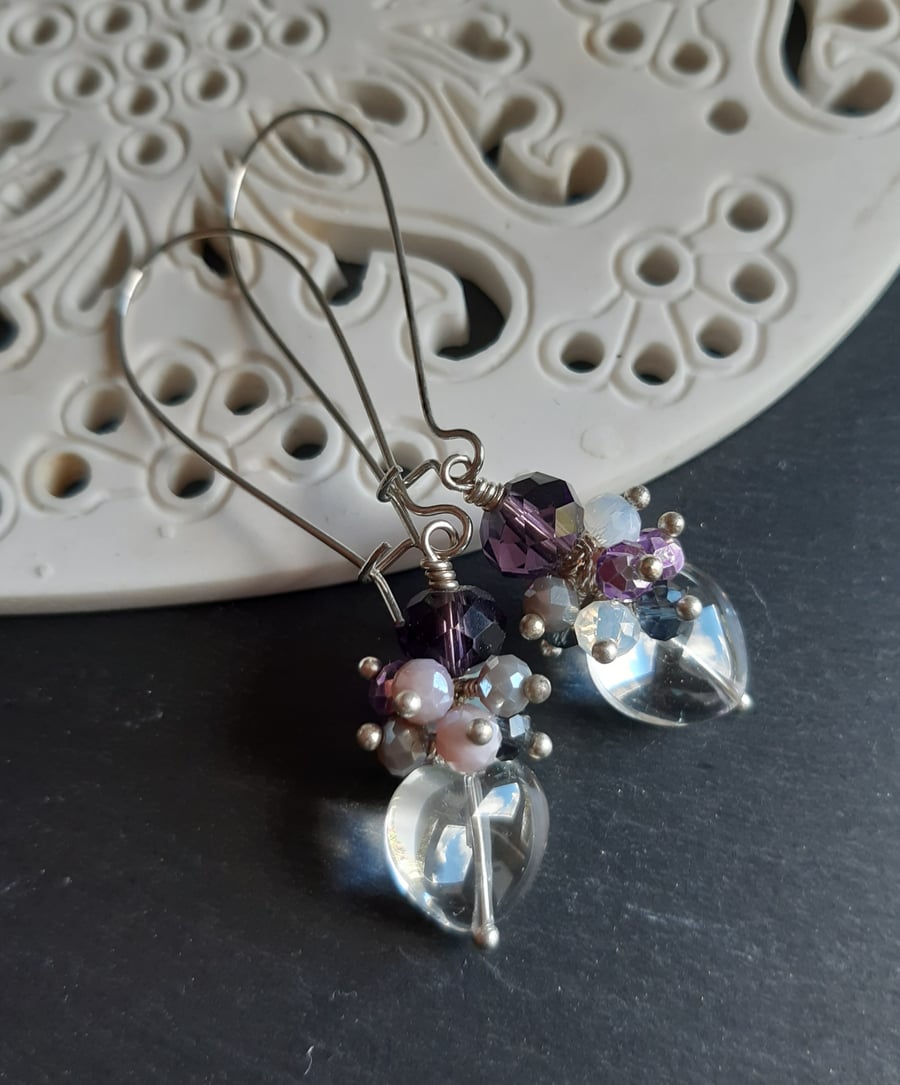 Crystal heart cluster earrings