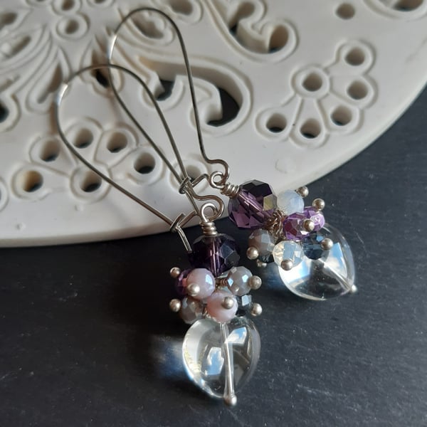 Crystal heart cluster earrings