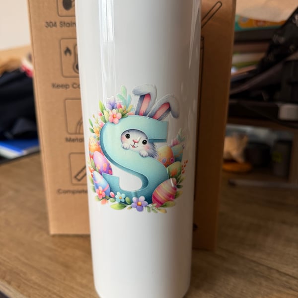 Easter bunny Tumbler letter S