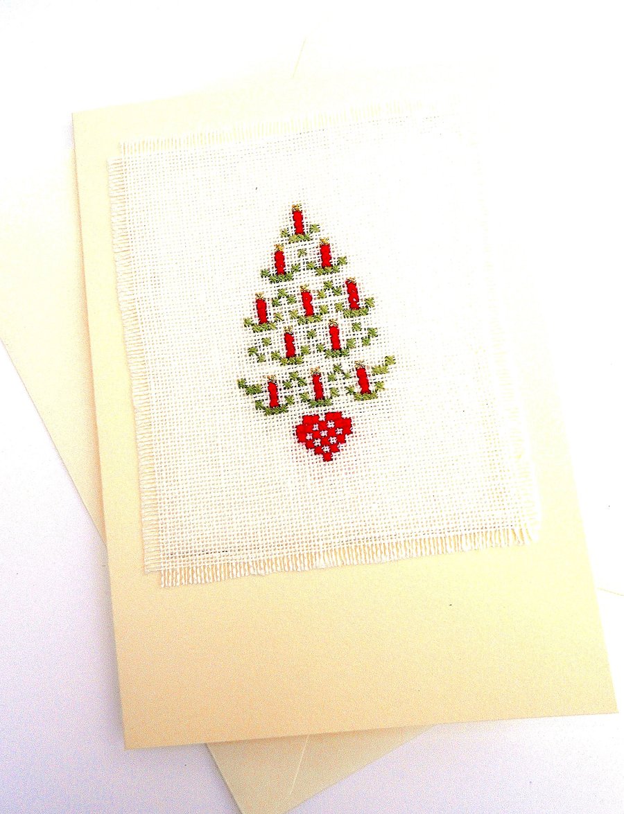 Candle Tree and Star Tree Noël Cross Stitch Christmas Card