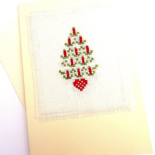 Candle Tree and Star Tree Noël Cross Stitch Christmas Card