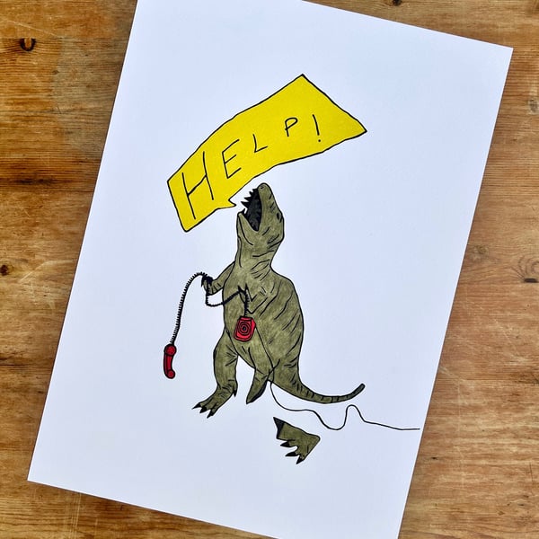 Dinosaur print - T-Rex print -Telephone print- Dinosaur gift - Dinosaur present 