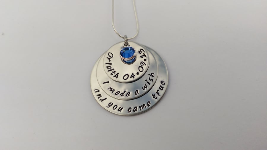 Hand Stamped personalised stacked I or We made a wish and you came true necklace