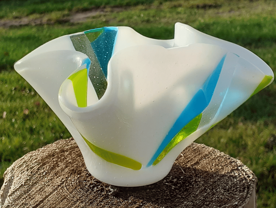 Fused glass ornamental organic fluted vase