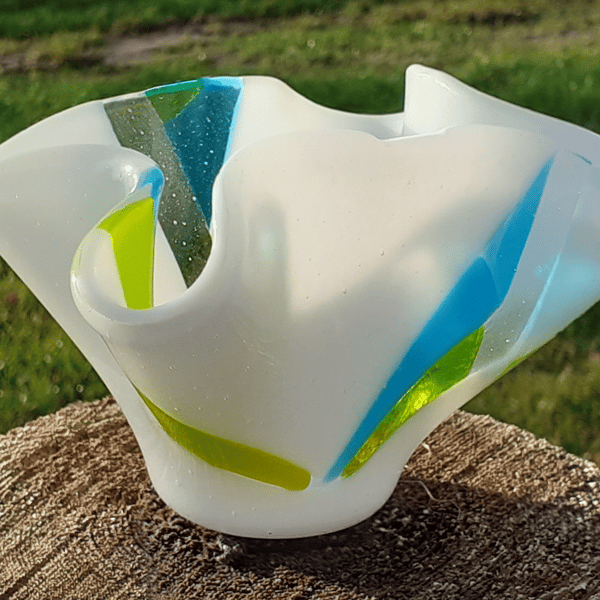 Fused glass ornamental organic fluted vase