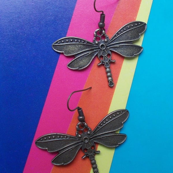 Antique Gold Dragonfly Earrings