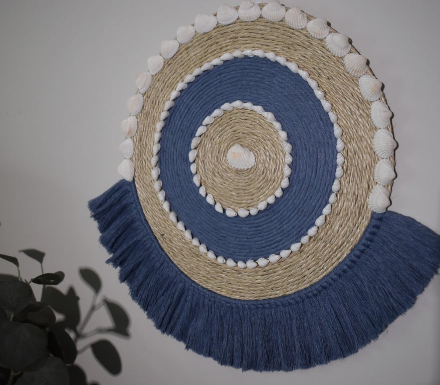 Blue & Off White Semi Circle Wall Hanging (Large)