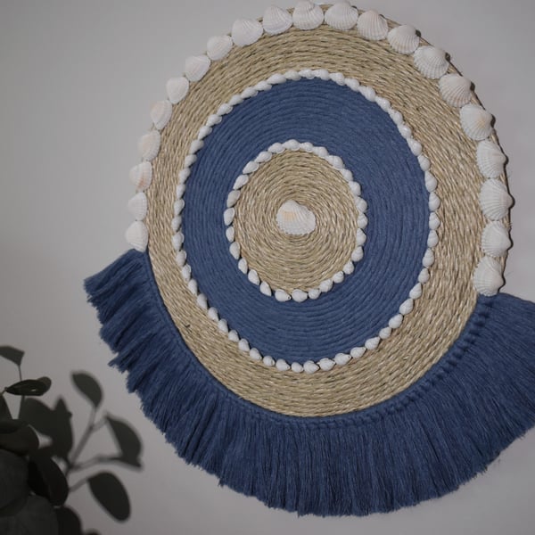 Blue & Off White Semi Circle Wall Hanging (Large)