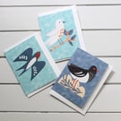 Mini bird notecards, set of three