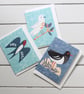 Mini bird notecards, set of three