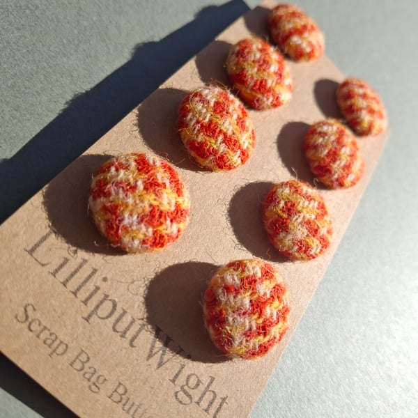 Set of eight scrap bag buttons - orange and yellow Harris Tweed