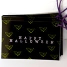 5 handmade Bat halloween gift tags, black, green,purple