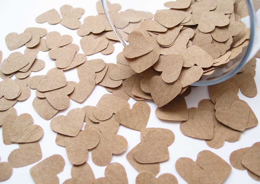 1000 Brown Kraft Paper Confetti Hearts - Wedding Birthday Party Table Decor