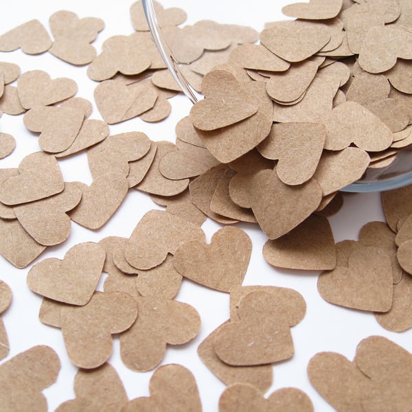 1000 Brown Kraft Paper Confetti Hearts - Wedding Birthday Party Table Decor