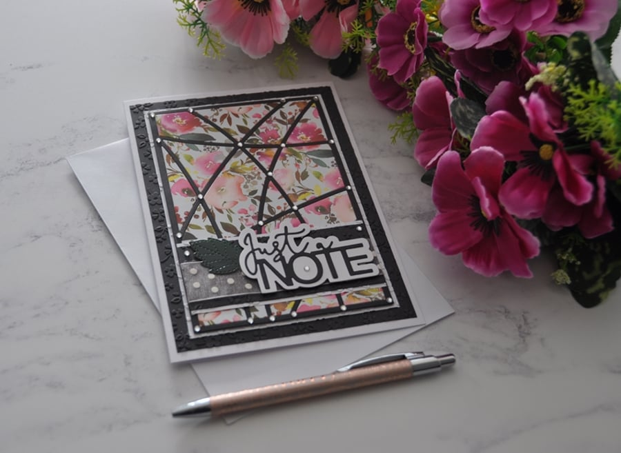 Just A Note Card Modern Pink Watercolour Flowers 3D Luxury Handmade Card
